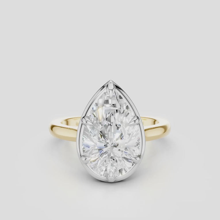 Vestry 3ct pear solitaire scalloped engagement ring in 18ct yellow gold