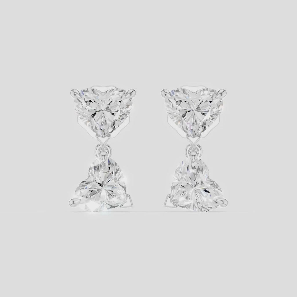 Notting romantic pair double 0.50ct heart shape drop earrings in 18ct white gold