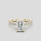 Beverly emerald cut diamond band engagement ring in 18ct yellow gold 