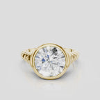 Chrystie 3ct round brilliant signet bezel grooved band engagement ring in 18ct yellow gold