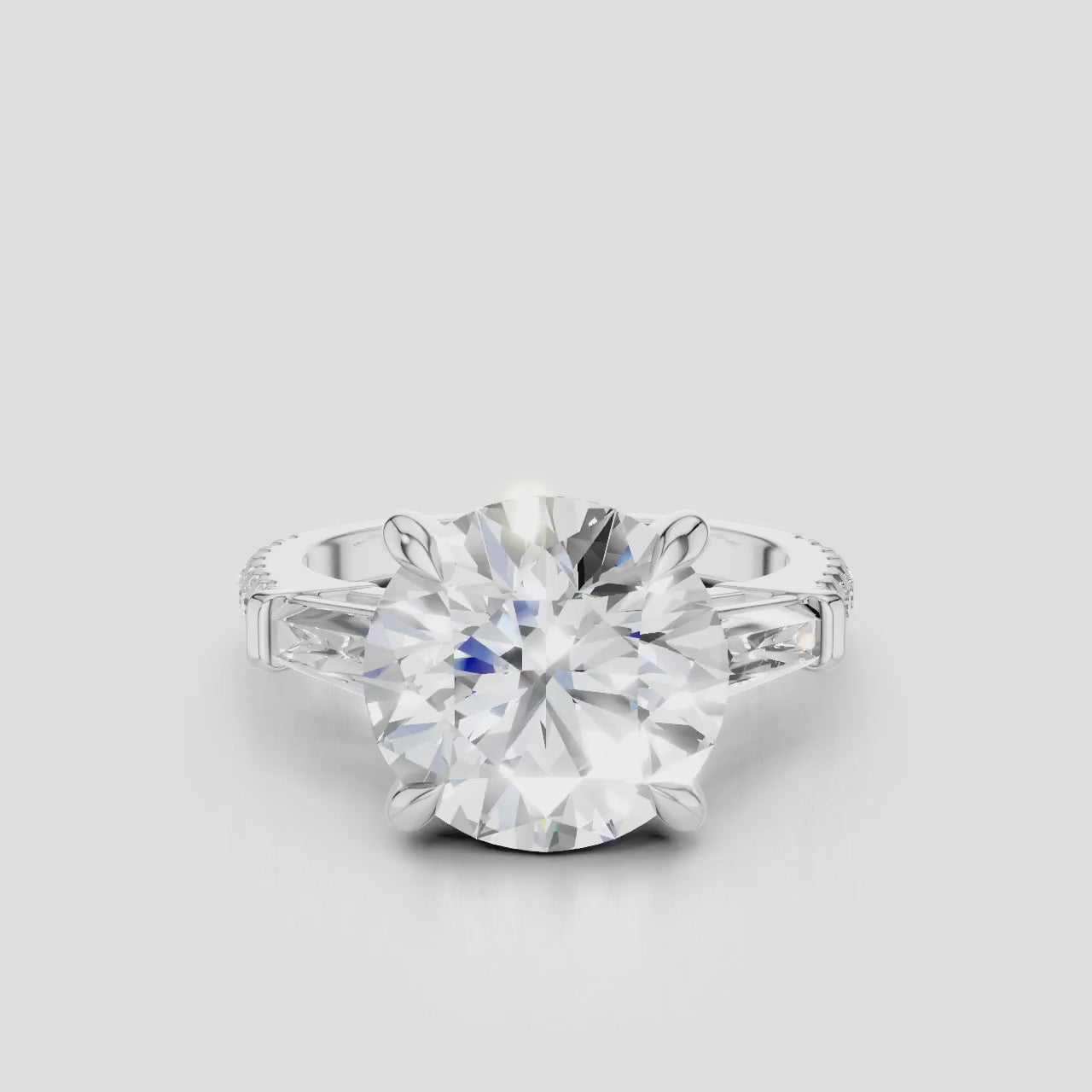 Hudson 4ct round brilliant tapered baguette engagement ring in 18ct white gold