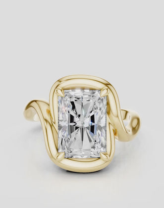 Prince 3ct radiant cut curved band engagement ring in 18ct yellow gold