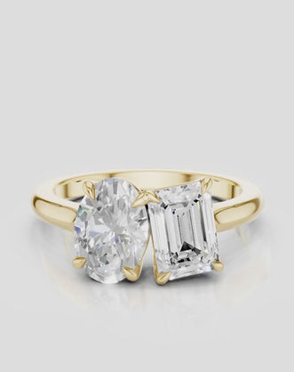 Bowery Toi Et Moi oval emerald engagement ring in 18ct yellow gold