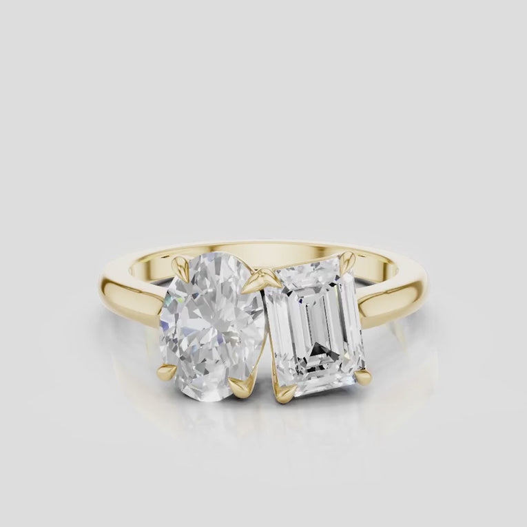 Bowery Toi Et Moi oval emerald engagement ring in 18ct yellow gold