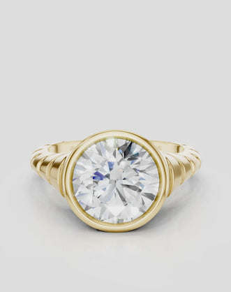 Paloma Round 2ct Brilliant Signet Bezel Grooved Band Pinky Ring