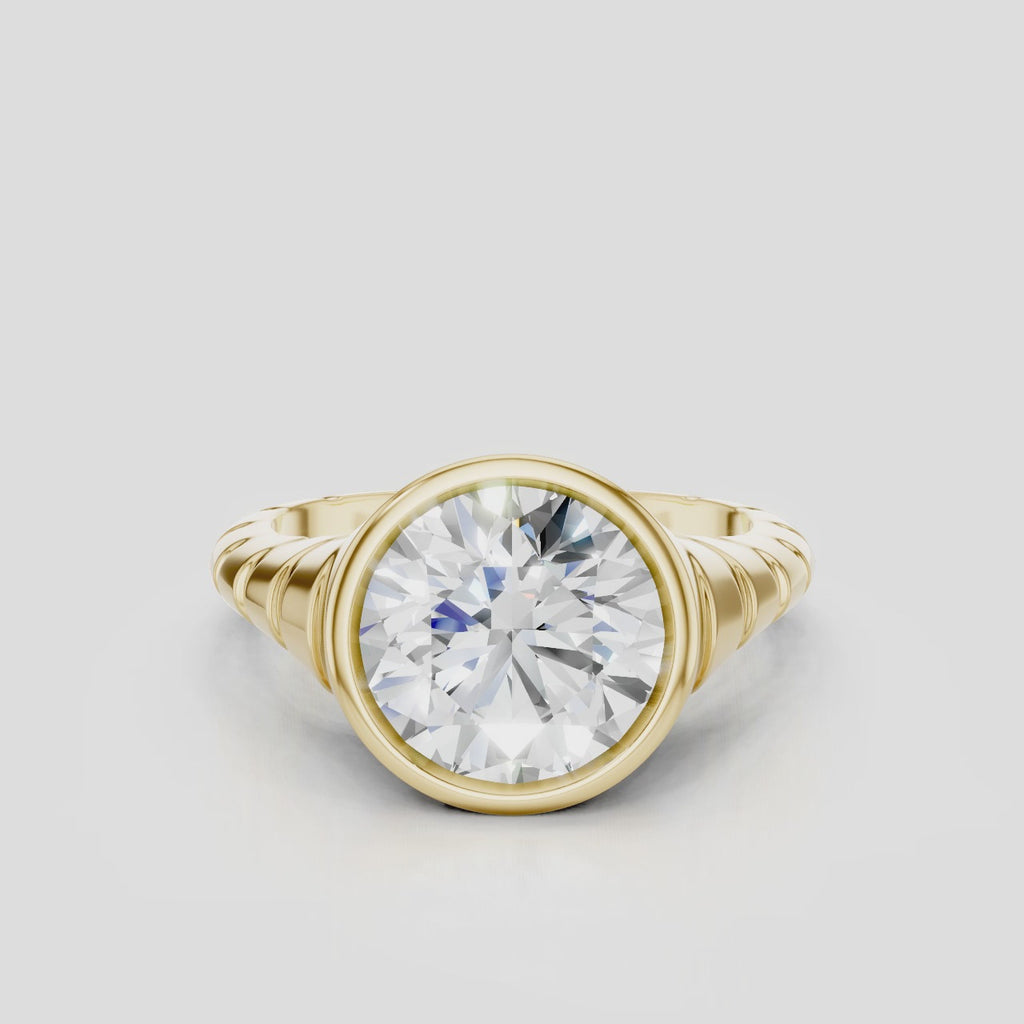 Paloma Round 2ct Brilliant Signet Bezel Grooved Band Pinky Ring