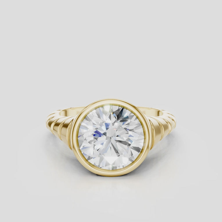 Paloma Round 2ct Brilliant Signet Bezel Grooved Band Pinky Ring