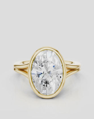 Sullivan 3ct oval solitaire bezel double band engagement ring in 18ct yellow gold