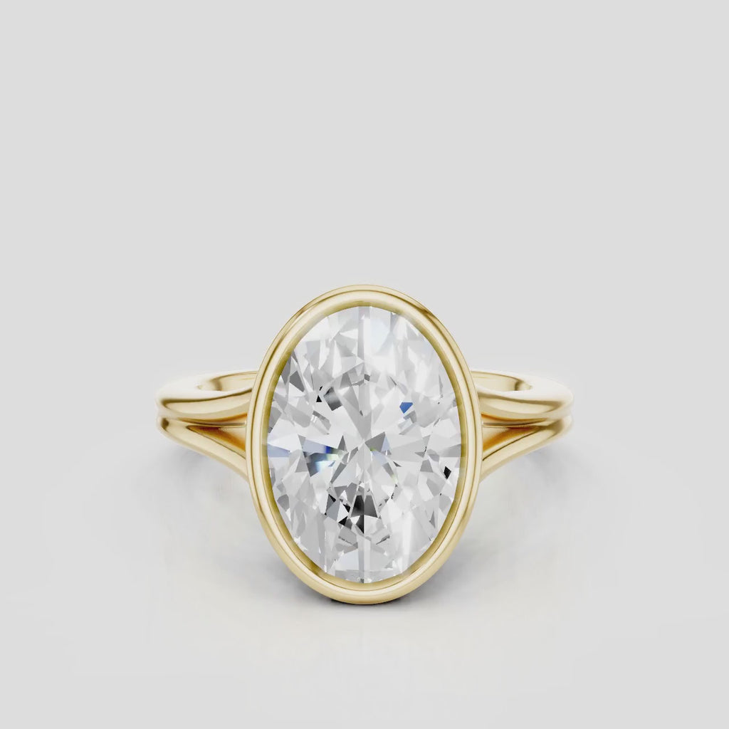 Sullivan 3ct oval solitaire bezel double band engagement ring in 18ct yellow gold