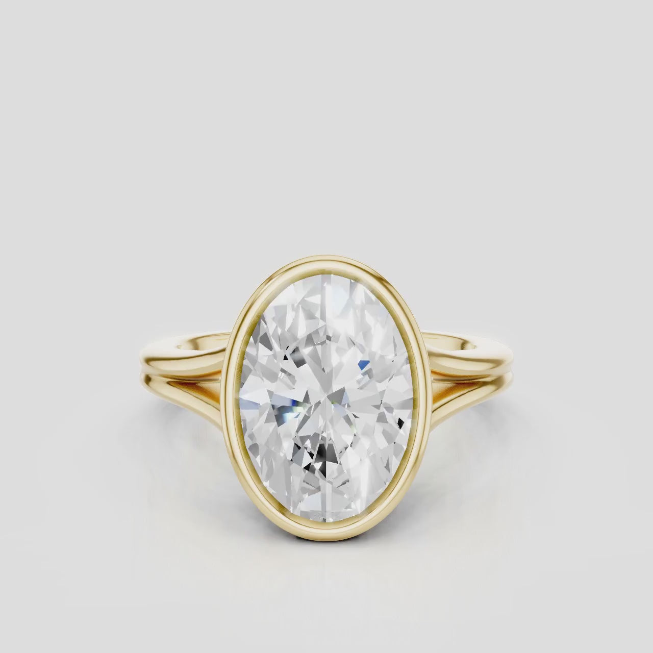 Sullivan 3ct oval solitaire bezel double band engagement ring in 18ct yellow gold