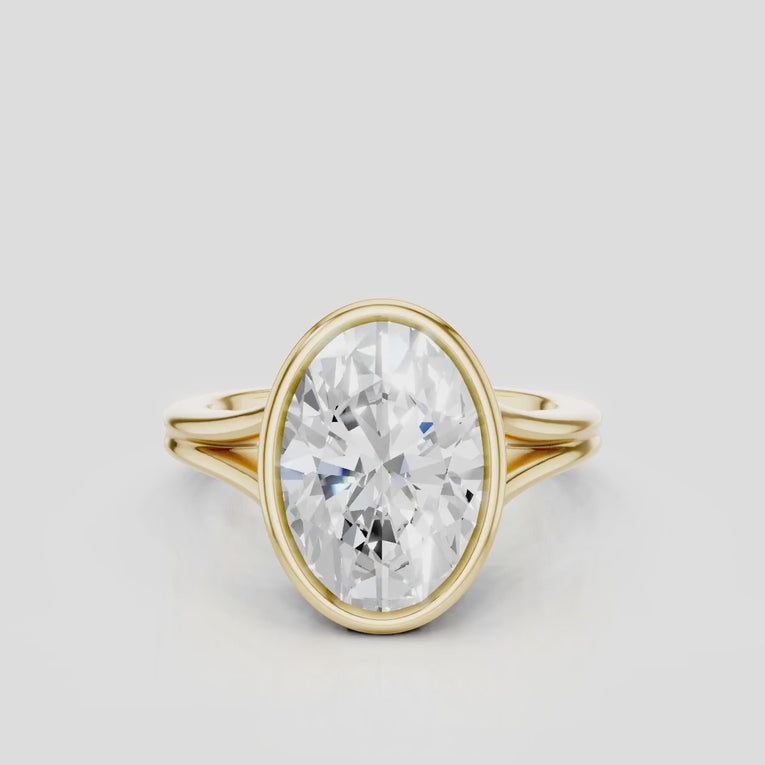 Sullivan 3ct oval solitaire bezel double band engagement ring in 18ct yellow gold
