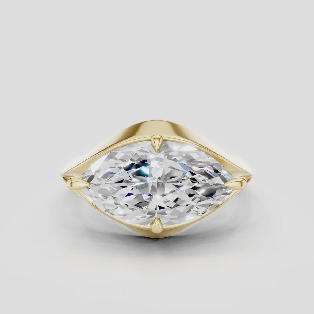 Mercer East-West 3ct marquise solitaire engagement ring in 18ct yellow gold