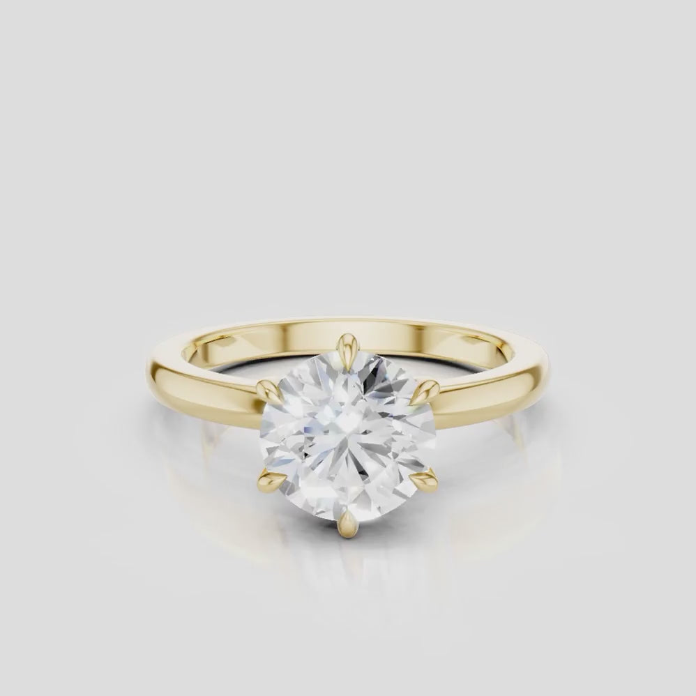 Oxford round brilliant six claw solitaire classic engagement ring in 18ct yellow gold