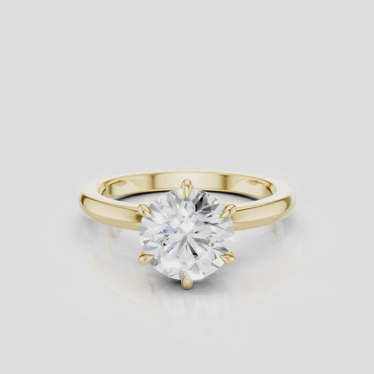 Oxford round brilliant six claw solitaire classic engagement ring in 18ct yellow gold