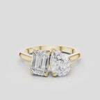 Kinney Toi Et Moi pear emerald engagement ring in 18ct yellow gold