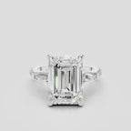 Elizabeth 5ct emerald cut tapered baguette engagement ring in 18ct white gold