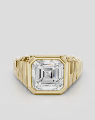 Venice 2ct Asscher Signet Bezel Grooved Band Pinky Ring