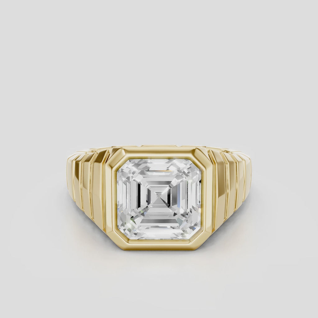 Venice 2ct Asscher Signet Bezel Grooved Band Pinky Ring