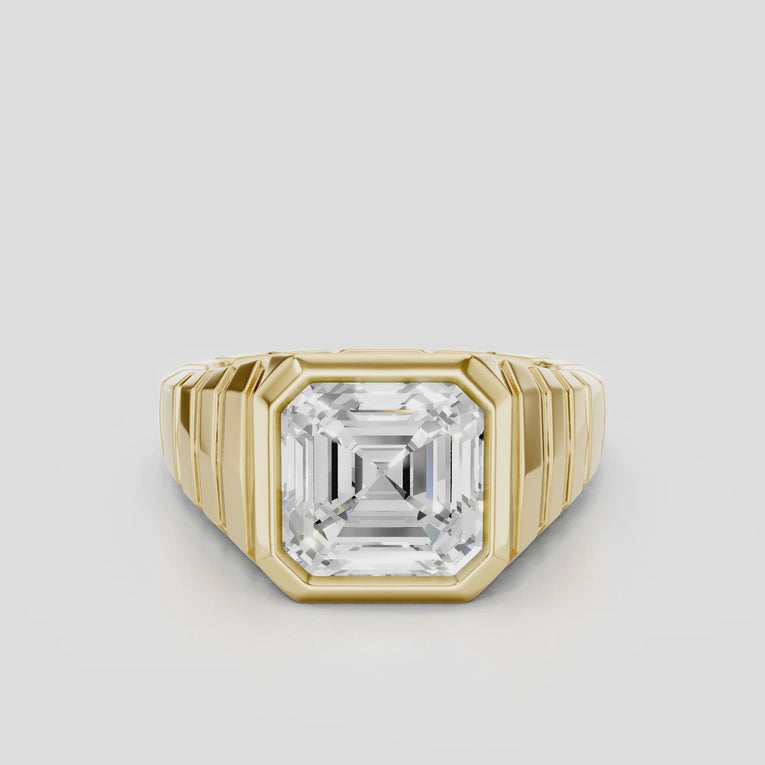 Venice 2ct Asscher Signet Bezel Grooved Band Pinky Ring