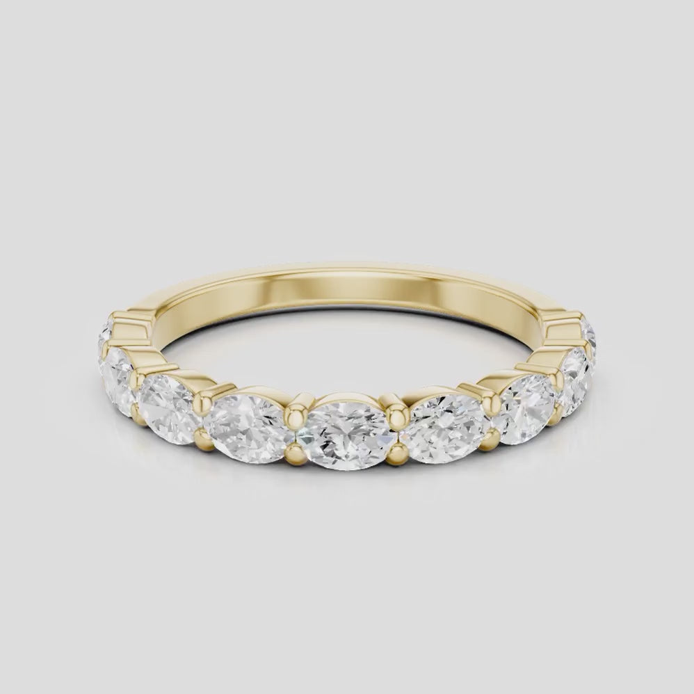Hastings 0.10ct oval East-West half set wedding band in 18ct yellow gold