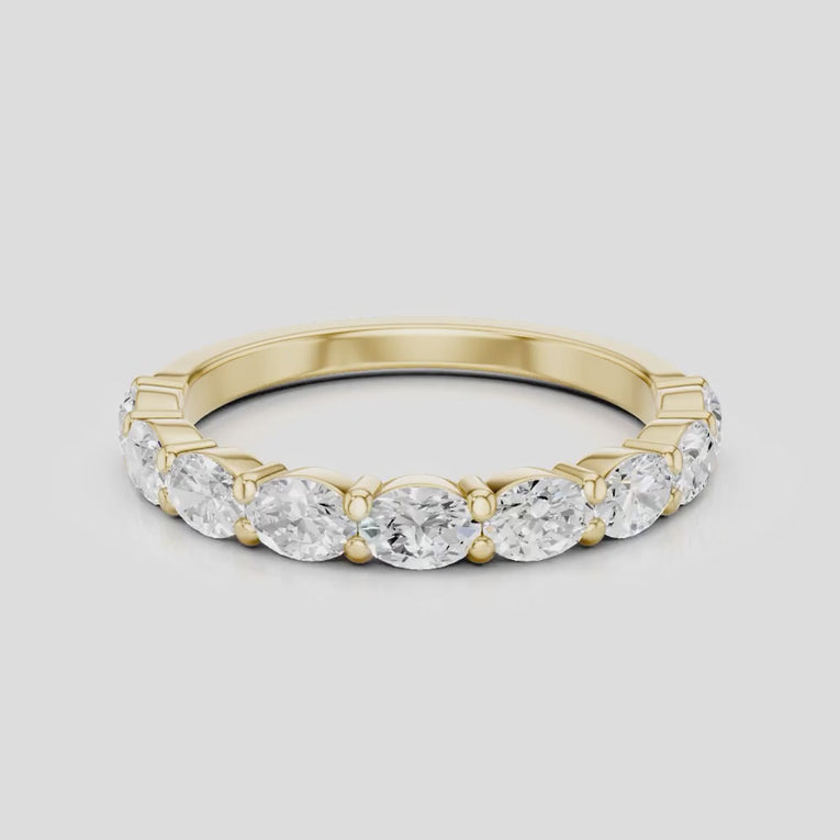Hastings 0.10ct oval East-West half set wedding band in 18ct yellow gold