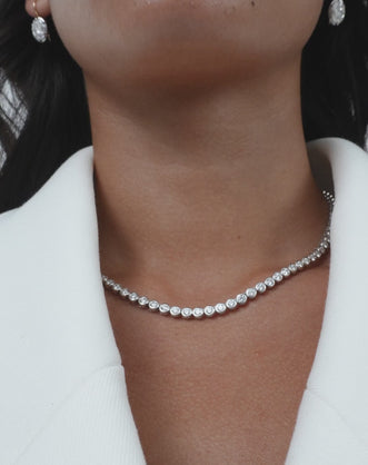 York bezel set tennis necklace in 18ct white gold