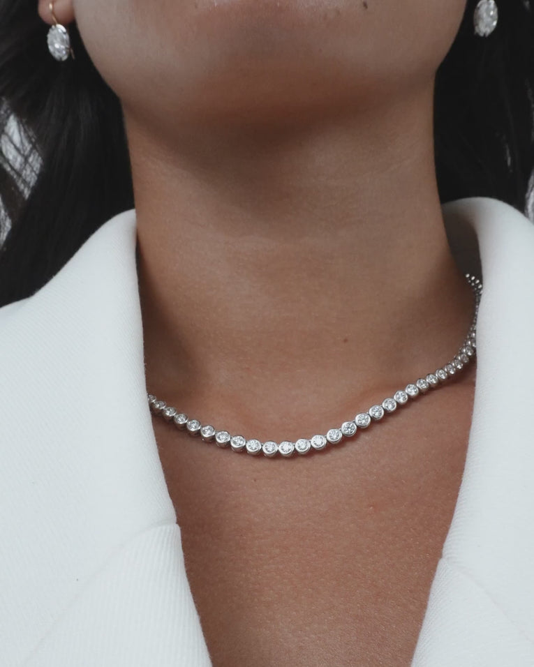 York bezel set tennis necklace in 18ct white gold